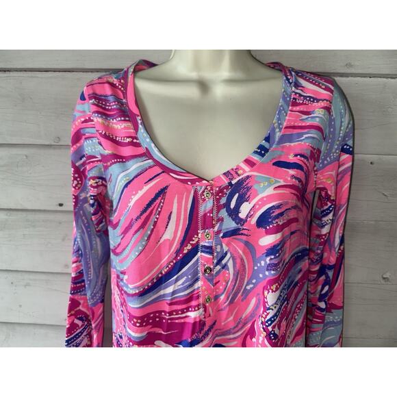 Lilly Pulitzer Abstract Print Henley Pima Cotton Top XS - Picture 2 of 5